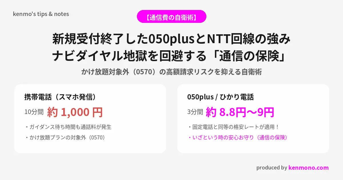 新規受付終了した050plusとNTT回線の強み　ナビダイヤル地獄を回避する通信の保険