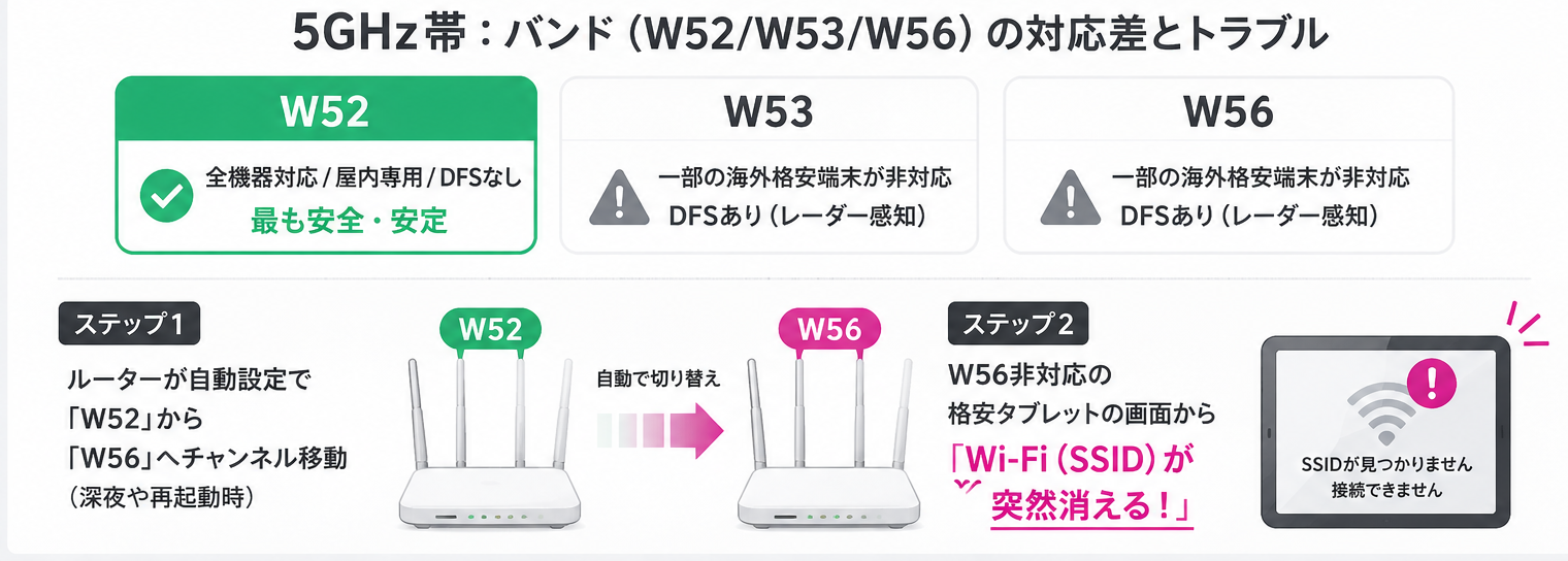 5GHz帯のチャンネル構造と互換性
